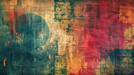 Fototapeta premium Abstract multi colored textured grunge background with vintage marks and patterns