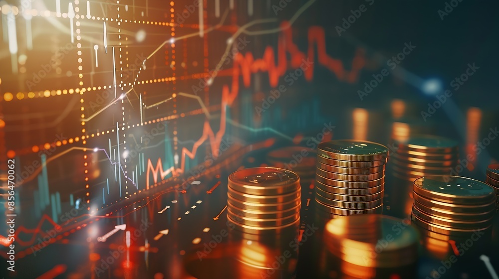 Poster financial concepts and financial investment business stock growth stack of silver and gold coins wit