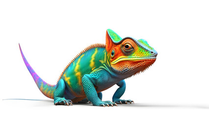 Fototapeta premium A colorful chameleon is standing on a white background