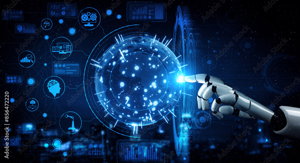 Aufkleber mlp 3d rendering artificial intelligence ai research of robot and cyborg development for future of p