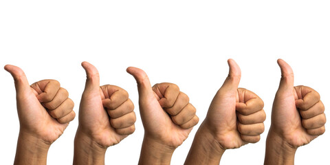 a group of male hands gesturing thumbs up isolated on white background