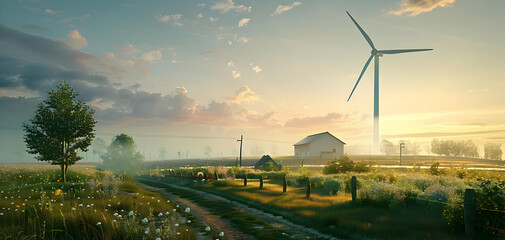 A wind turbine on a farm