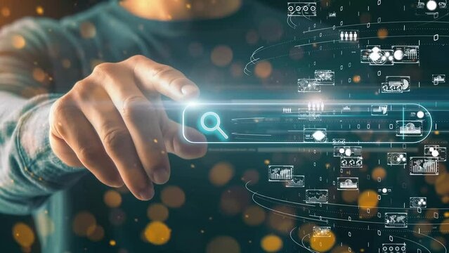 High-tech user interface with a focus on search functionality