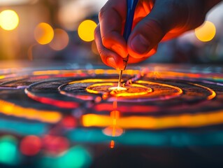 Fototapeta premium Aiming Arrow at Virtual Dartboard Visualizes Strategic Business Approach