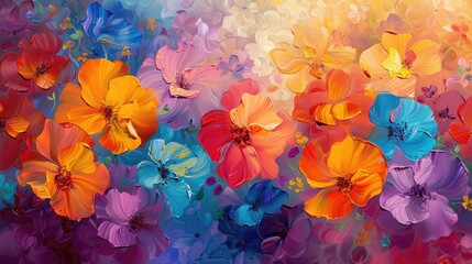 Oil painting of abstract floral patterns, using a freehand technique on canvas, creating a unique texture ideal for decorative carpets or wall art.