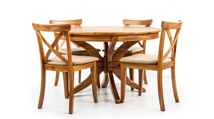 Wooden table with four chairs isolated on a white background