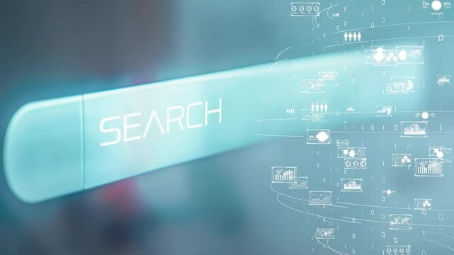 High-tech user interface with a focus on search functionality