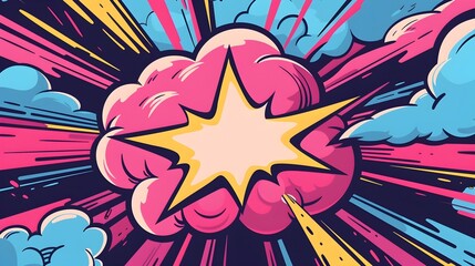 Explosive Comic-Style Pop Art Thunder Background with Bright Bursts and Clouds