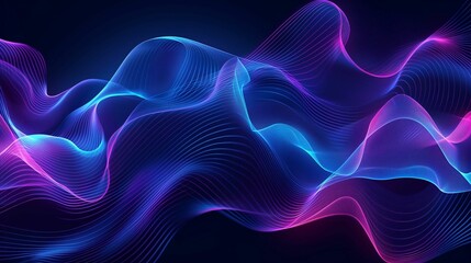 Obraz premium Abstract digital art of undulating neon waves in blue and purple hues.
