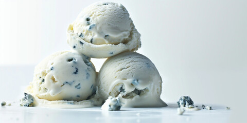 Elegant blue cheese and pear ice cream, an image of elegant blue cheese and pear ice cream, its unique savory-sweet flavor profile highlighted against a white backdrop
