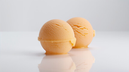 Sophisticated peach prosecco sorbet, an image of sophisticated peach prosecco sorbet, its light orange hue and bubbly texture set against a pristine white background