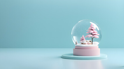 A snow globe with a tree and a house inside