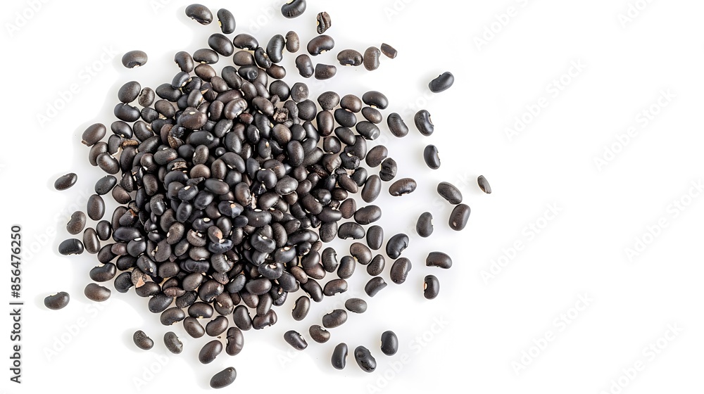 Poster black beans urad dal black gram vigna mungo isolated on white background top view flat lay makro : g