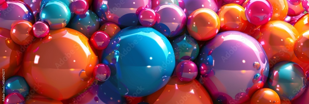 Poster smooth orbs with a seamless blend of vibrant colors creating a whimsical and playful aesthetic.