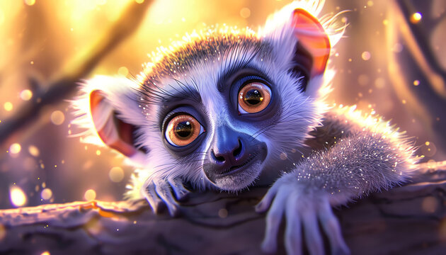 Cute baby lemur in the forest at charming