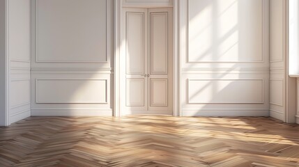 Luxurious empty room with door and parquet floor : Generative AI
