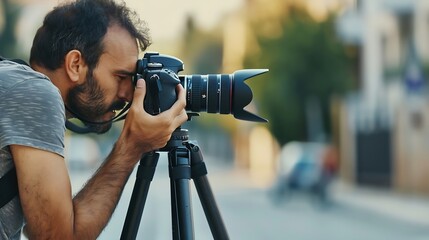 A photographer with a camera and his photographic works : Generative AI