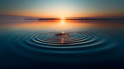 Serene Lakeside Sunset Reflection with Gentle Ripple Patterns