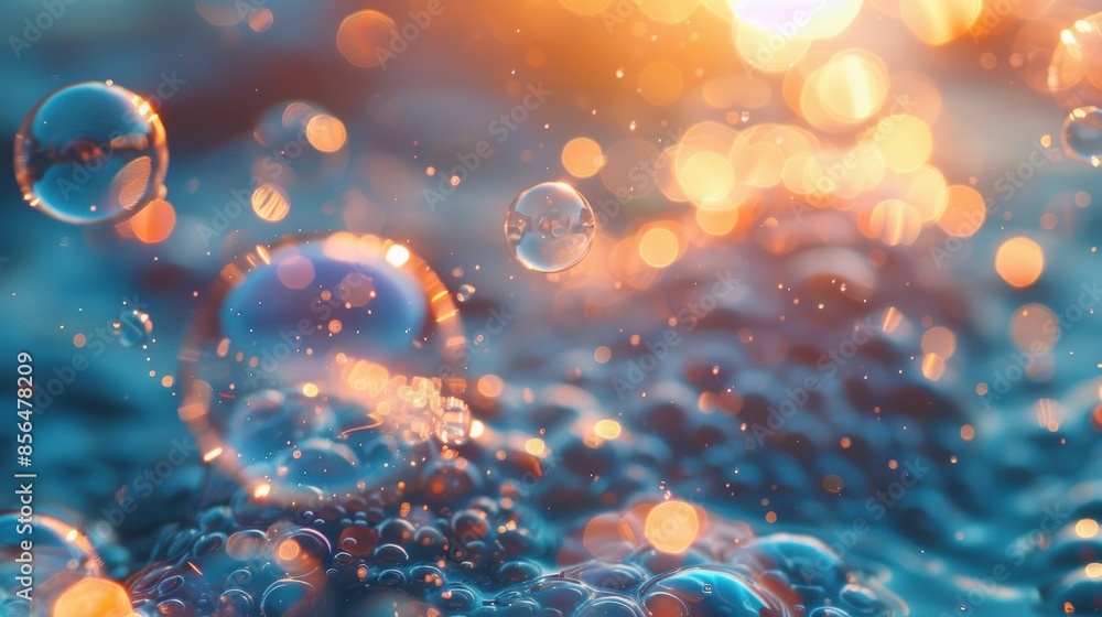 Aufkleber a close-up of colorful bubbles floating in glowing light, creating a magical and whimsical visual ef