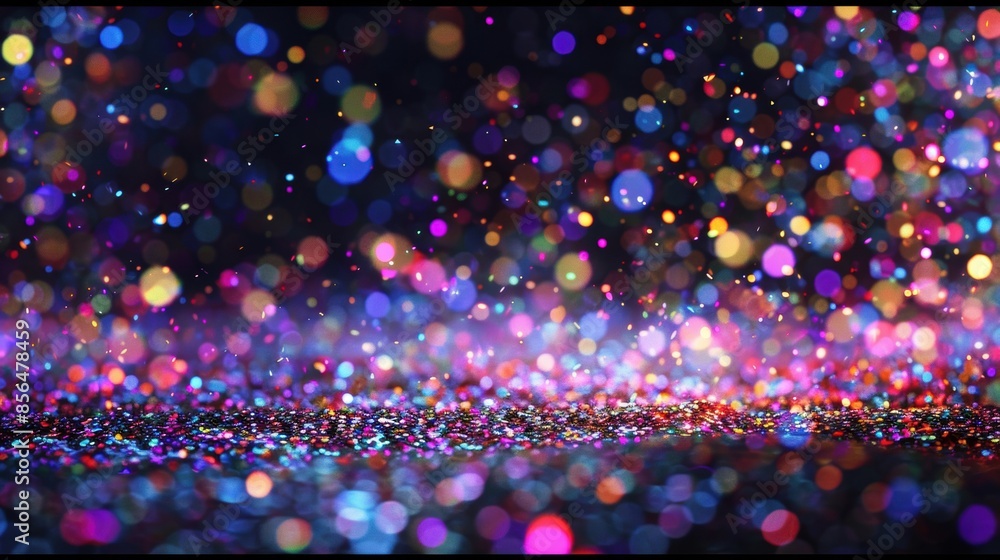 Aufkleber abstract bokeh lights and multicolored glitter scattered on a dark surface, creating a dazzling and 