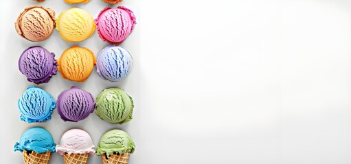 delicious ice cream cones in a rainbow of colors, ready to be savored.