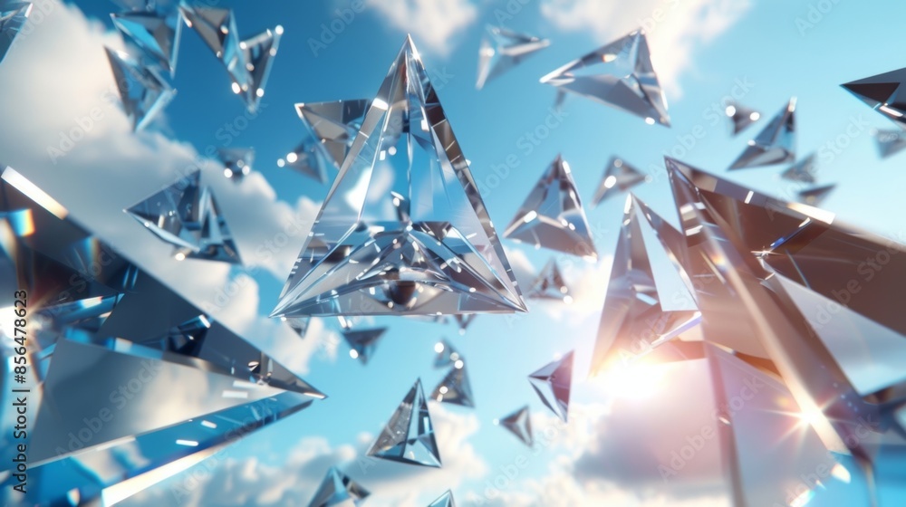 Poster precisely triangular crystal fragments floating within a sea of negative space.
