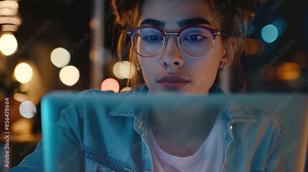 Poster young woman with learning language during online courses using netbook  elearning education concept learning online with webinar video tutorial internet lessons : Generative AI