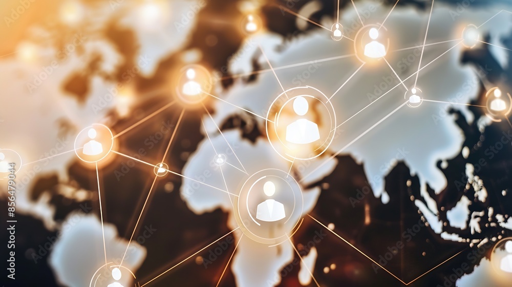 Poster Customer Relationship Management global structure network technology data exchanges customer connection Customer relationship management Client service digital marketing and social net : Generative AI
