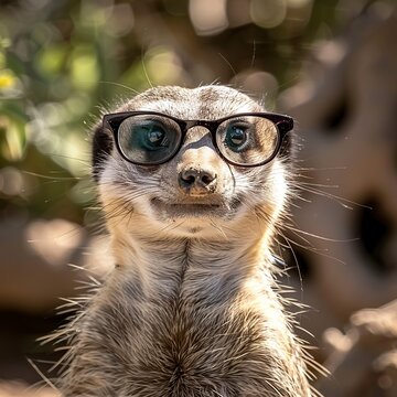 smiling meerkat with glasses, merkat, suricato