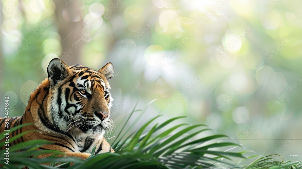 Poster selective focus background with text space tiger resting
