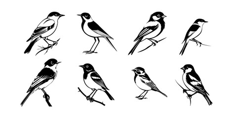 set of silhouettes of birds