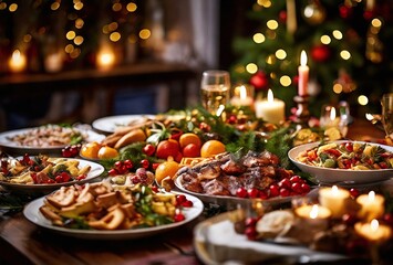 Fototapeta premium This is a festive scene set on a table covered with a white tablecloth