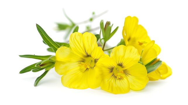 Common evening primrose flowers isolated on white : Generative AI