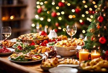 This is a festive scene set on a wooden table
