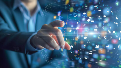 Futuristic hands-on interaction with a holographic Earth, AI technology concept.