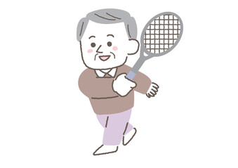 テニスをしているシニア男性のイラスト