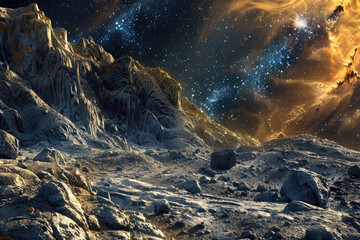 Surreal Space Landscape with Vibrant Nebula and Stars