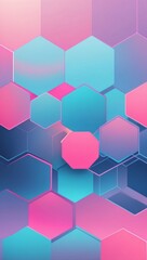 A vibrant and abstract background with a pattern of overlapping hexagons in pastel blue, pink, and purple hues