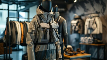Mannequin Wearing a Functional Outdoor Jacket in a Store Setting