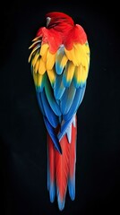 Fototapeta premium macaw Feathers on black background, Plumas de guacamaya sobre fondo negro, guacamayo 