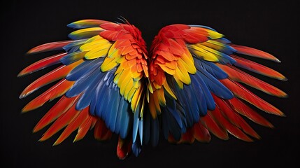 Fototapeta premium macaw Feathers on black background, Plumas de guacamaya sobre fondo negro, guacamayo