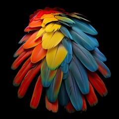 Fototapeta premium macaw Feathers on black background, Plumas de guacamaya sobre fondo negro, guacamayo