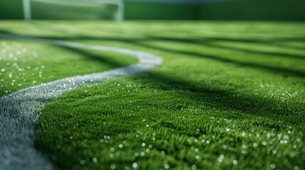 Naklejka premium Green Artificial Turf Field with White Lines