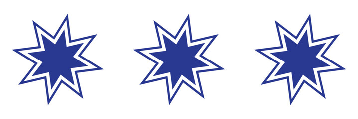 Bahai star. Black linear Baha'i symbols set. Religious symbol of Bahaism. Vector illustration.