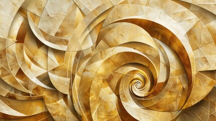 Swirls and geometric shapes in golden and beige tones, textured like thick oil paint. Ideal for wallpaper or mural.