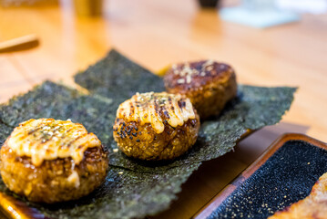 Japanese grill rice ball in the restaurant