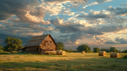 Obraz premium Rustic Barn Under a Dramatic Sky
