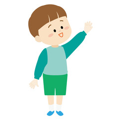 手をあげている小さい男の子のイラスト