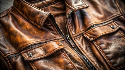 Obraz premium Close-Up of a Brown Leather Jacket