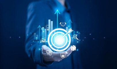 target icon digital business growth. success investment objective growth of the company. concept of business plan and focus goal strategy corporate to achieve the purpose. manager vision performance © VRVIRUS